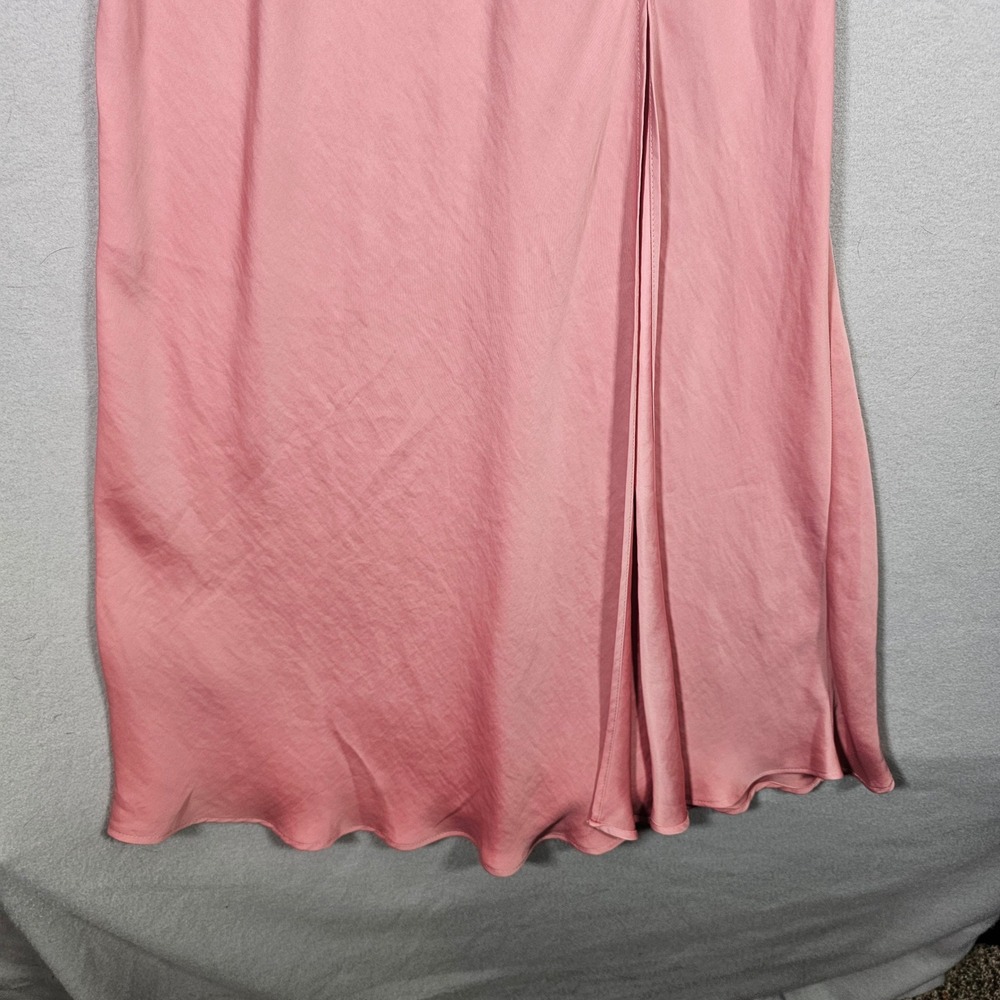 ZARA Rose Pink Satin Maxi Dress Surplice V-Neck Side Slit Gown Adjustable Straps - Picture 4 of 11